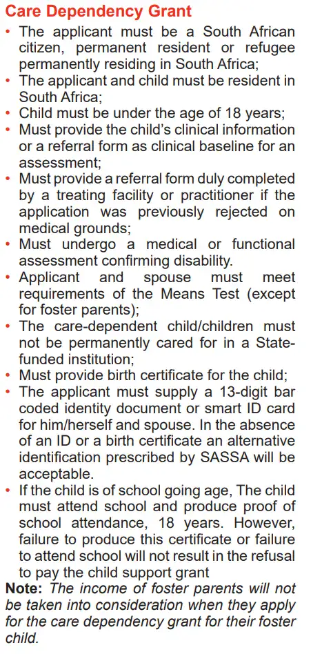 SASSA Care Dependency Grant Application Requirements